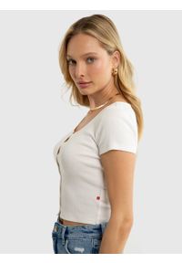 Big-Star - Koszulka damska typu crop top z ozdobnymi guzikami z linii Authentic biała Arseniola 100. Kolor: biały. Materiał: dzianina. Sezon: lato. Styl: klasyczny #3