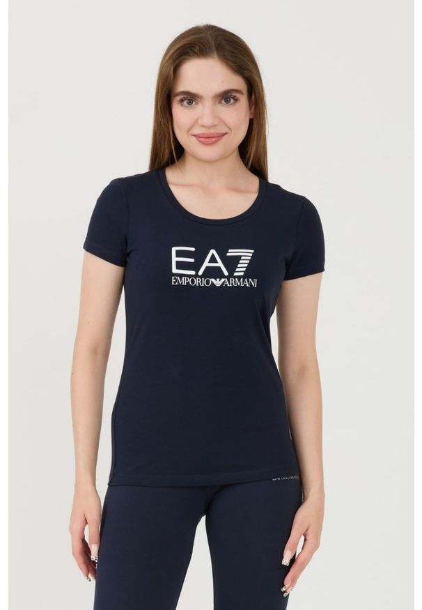 EA7 Emporio Armani - EA7 Granatowy damski t-shirt, Rozmiar L. Kolor: niebieski