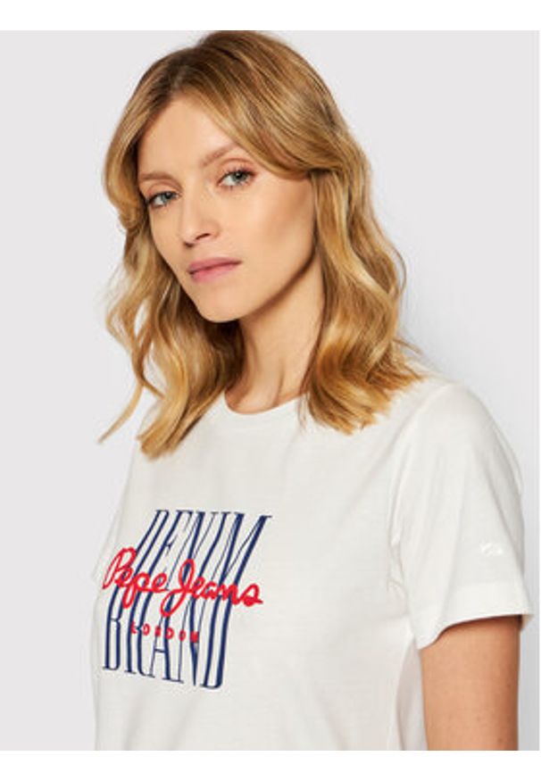 Pepe Jeans T-Shirt Camille PL505147 Biały Regular Fit. Kolor: biały. Materiał: bawełna