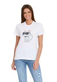 Karl Lagerfeld - KARL LAGERFELD Biały damski t-shirt Ikonik 2.0, Rozmiar XS. Kolor: biały