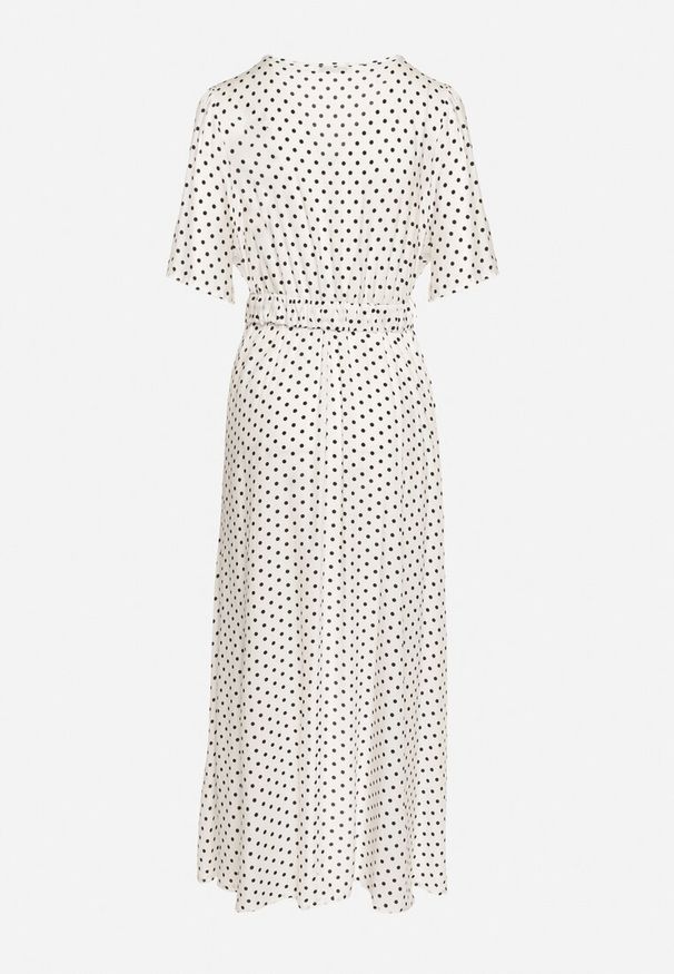 Born2be - Biała Sukienka z Kopertowym Dekoltem o Asymetrycznym Kroju z Paskiem i Gumką w Talii Drelefia. Kolor: biały. Materiał: tkanina. Długość rękawa: krótki rękaw. Typ sukienki: asymetryczne, kopertowe