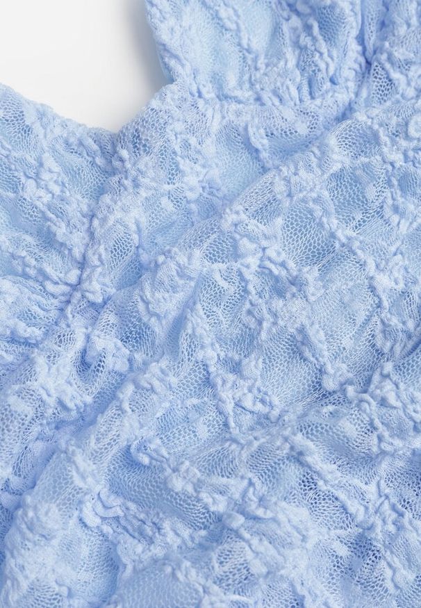 Renee - Niebieski Komplet z Koronki Spódnica i Top z Wiązaniem na Szyi Dainetia. Kolor: niebieski. Materiał: koronka. Wzór: koronka