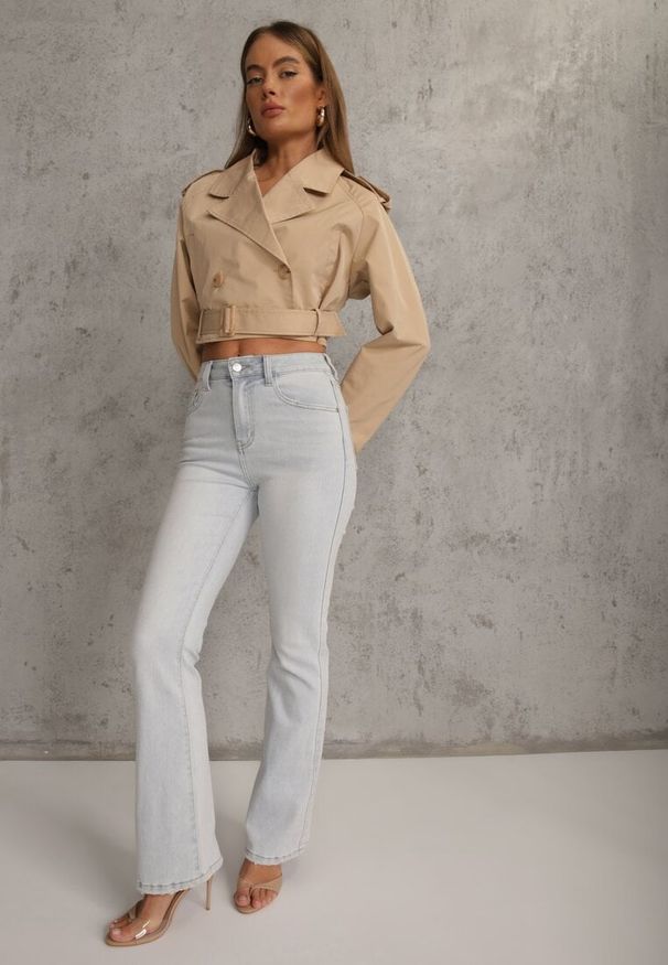 Renee - Niebieskie Jeansy Dzwony z Bawełną High Waist Basaia. Stan: podwyższony. Kolor: niebieski