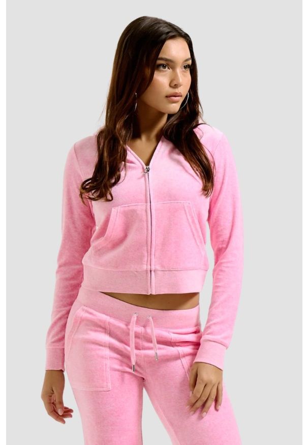 Juicy Couture - JUICY COUTURE Różowa bluza damska Robertson Hoodie, Rozmiar M. Kolor: różowy