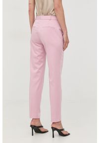 Hugo - HUGO spodnie damskie kolor różowy proste high waist. Okazja: na co dzień. Stan: podwyższony. Kolor: różowy. Materiał: bawełna. Styl: casual #4