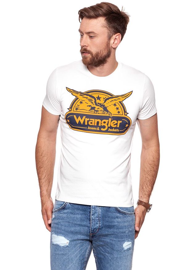 Wrangler - KOSZULKA WRANGLER SS EAGLE TEE OFFWHITE W7B74FK02. Wzór: kolorowy, nadruk