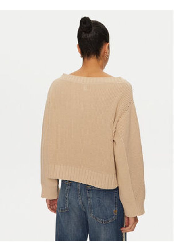 Pinko - PINKO Sweter Spiga 102803 A1KP Beżowy Regular Fit. Kolor: beżowy. Materiał: bawełna