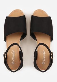 Born2be - Czarne Sandały na Koturnie z Plecionki z Zapięciem na Sprzączkę przy Kostce Honese. Zapięcie: sprzączka. Kolor: czarny. Sezon: lato. Obcas: na koturnie #7