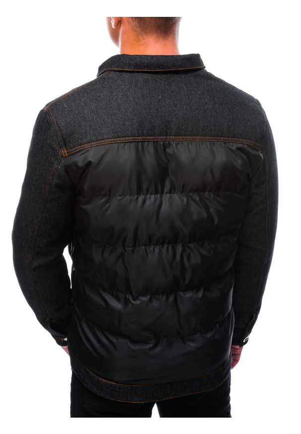 Ombre Clothing - Kurtka męska przejściowa C446 - czarna - XXL. Typ kołnierza: kołnierzyk stójkowy. Kolor: czarny. Materiał: bawełna, dzianina, jeans, poliester. Wzór: aplikacja. Styl: elegancki