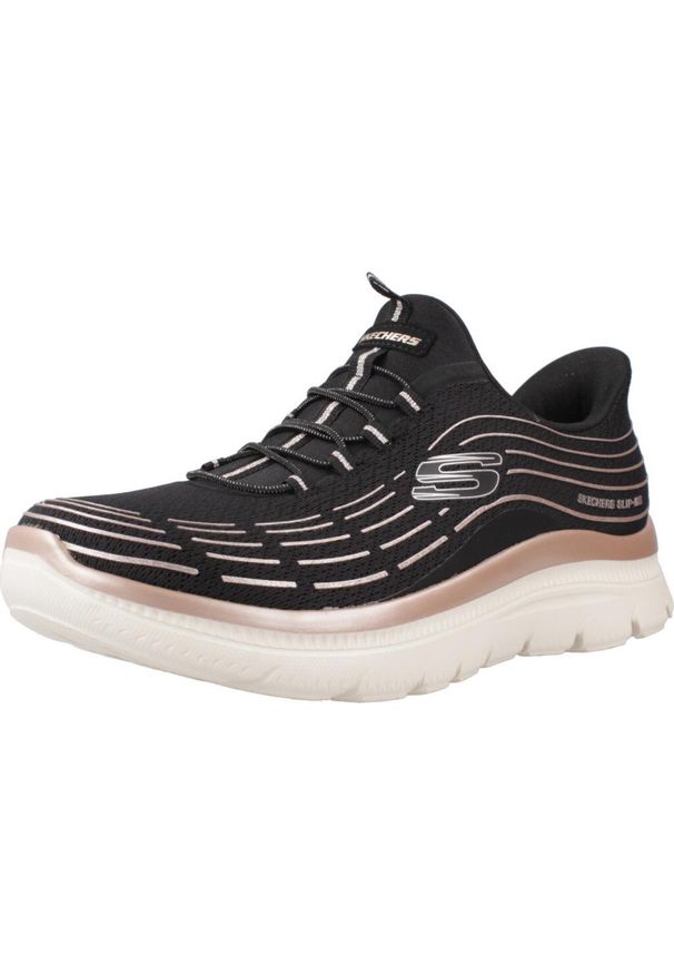 skechers - Kapcie SKECHERS PLUS SOFT LUSTER Czarny. Kolor: czarny. Materiał: syntetyk, tkanina. Styl: sportowy