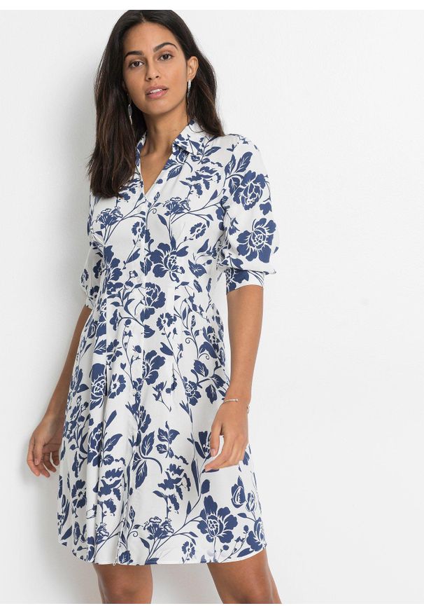 bonprix - Sukienka koszulowa z lejącej wiskozy. Kolor: biały. Materiał: wiskoza. Typ sukienki: koszulowe