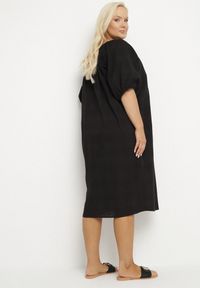 Born2be - Czarna Bawełniana Sukienka Oversize z Wiązaniem pod Szyją Tolanea. Kolor: czarny. Materiał: bawełna. Długość rękawa: krótki rękaw. Typ sukienki: oversize #6