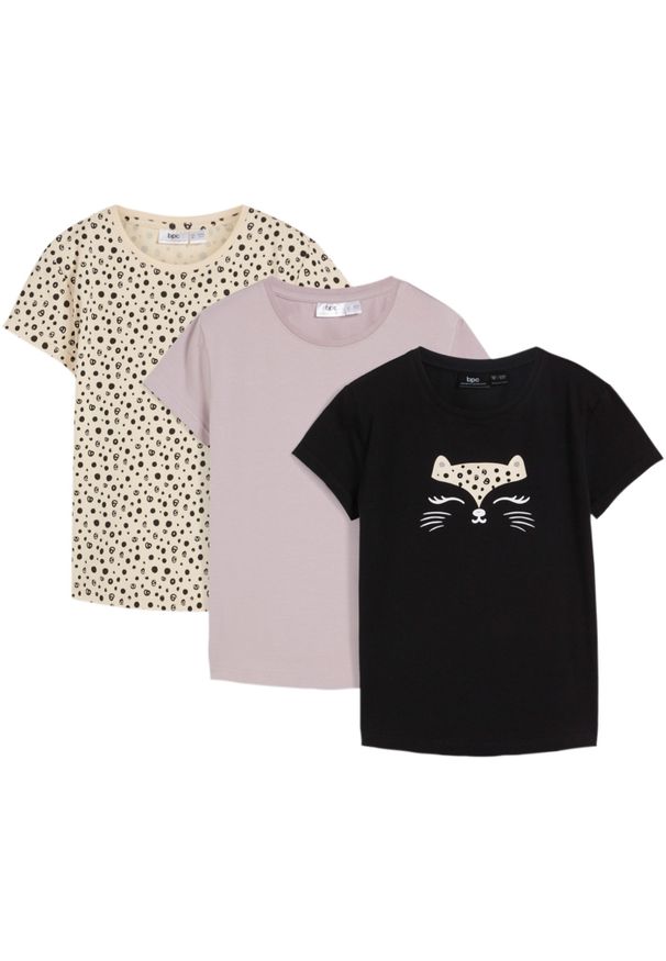 bonprix - T-shirt dziewczęcy z bawełny organicznej (3 szt.). Kolor: fioletowy. Materiał: bawełna