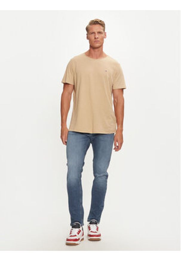 Tommy Jeans T-Shirt Jaspe DM0DM09586 Beżowy Slim Fit. Kolor: beżowy. Materiał: bawełna, syntetyk