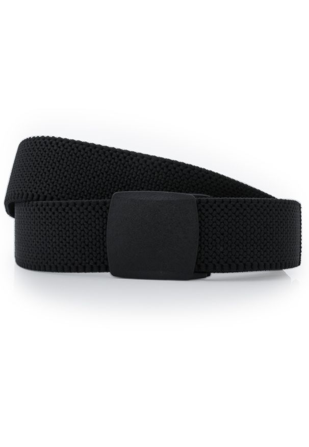 Modini - Czarny elastyczny pasek do spodni z czarną klamrą PT15. Kolor: czarny. Materiał: guma