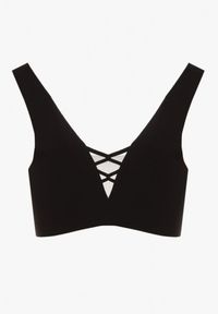 Born2be - Czarny Biustonosz Sportowy z Siateczką i Gorsetowym Zdobieniem Saliatessa. Kolor: czarny. Rodzaj stanika: wyciągane miseczki. Wzór: aplikacja #2