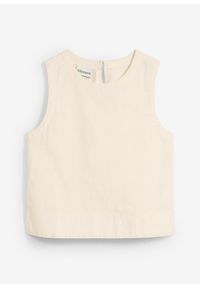 bonprix - Top bluzkowy z chłodzącego materiału z lnem. Kolor: beżowy. Materiał: len, materiał. Wzór: gładki #1