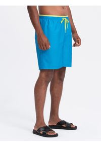 Ombre Clothing - Spodenki męskie kąpielówki z dwukolorowym ściągaczem – niebieskie V6. Okazja: na plażę. Kolor: niebieski. Materiał: poliester, materiał. Wzór: haft, jednolity. Sezon: lato #10