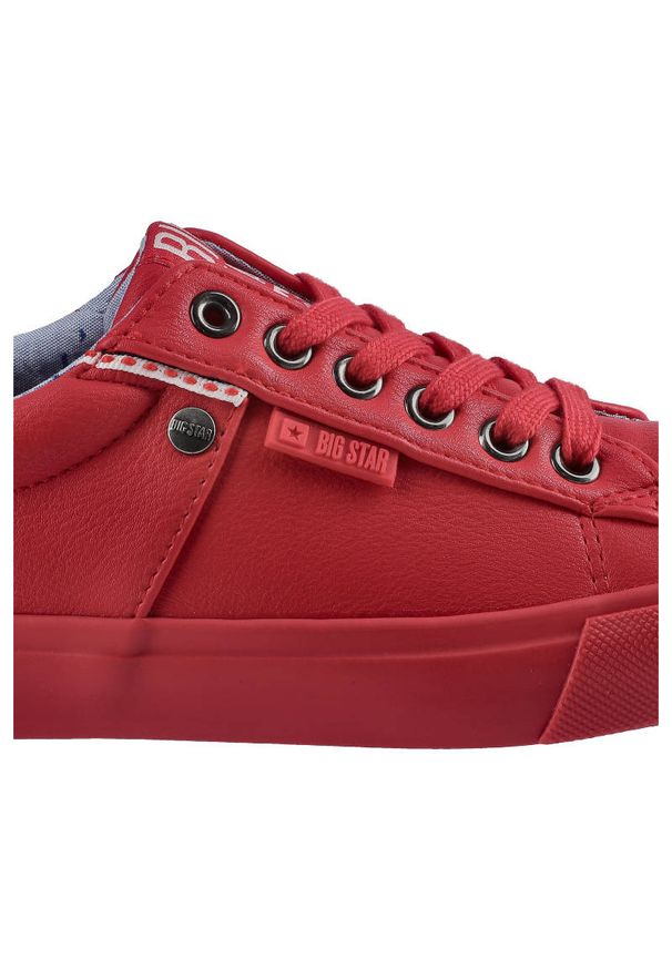 Big-Star - Czerwone Trampki Big Star Damskie Sznurowane Buty. Kolor: czerwony. Materiał: guma, skóra ekologiczna, materiał. Szerokość cholewki: normalna. Wzór: jednolity. Styl: elegancki