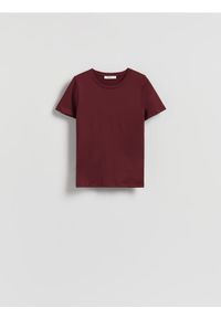 Reserved - Gładki t-shirt regular fit - bordowy. Kolor: czerwony. Materiał: dzianina. Wzór: gładki