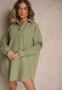 Renee - Ciemnozielona Koszula o Fasonie Oversize w Klasycznym Stylu Marionera. Okazja: na co dzień. Kolor: zielony. Materiał: bawełna, materiał. Długość rękawa: długi rękaw. Długość: długie. Styl: klasyczny #5