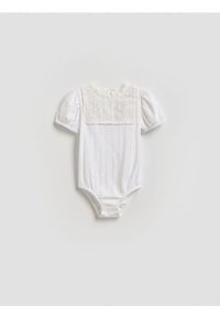 Reserved - Body z ażurową wstawką - złamana biel. Materiał: bawełna. Wzór: ażurowy #1