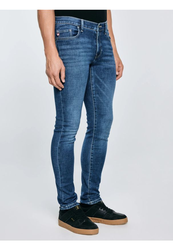 Big-Star - Jeansy męskie skinny z przetarciami niebieskie Jeffray 366. Okazja: na co dzień. Stan: obniżony. Kolor: niebieski. Styl: elegancki, casual