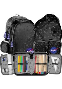 Paso Paso Zestaw szkolny, Młodzieżowy plecak, tornister + worek na buty i piórnik z wyposażeniem NASA. Styl: młodzieżowy