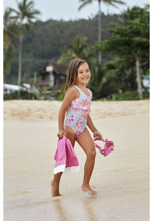 Roxy jednoczęściowy strój kąpielowy dziecięcy. Kolor: niebieski. Materiał: materiał, dzianina, włókno