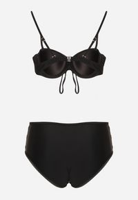 Born2be - Czarne Bikini Biustonosz i Majtki Figi z Wysokim Stanem Zdobione Siateczką Kinetia. Stan: podwyższony. Kolor: czarny. Wzór: aplikacja #6