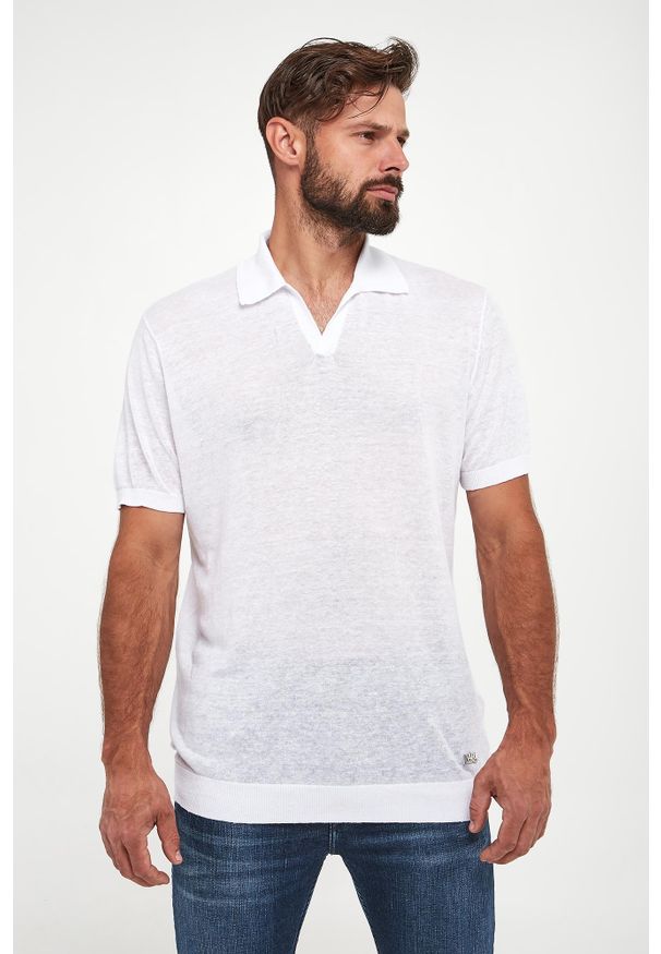 Karl Lagerfeld - Polo męskie lniane KARL LAGERFELD. Typ kołnierza: polo. Materiał: len