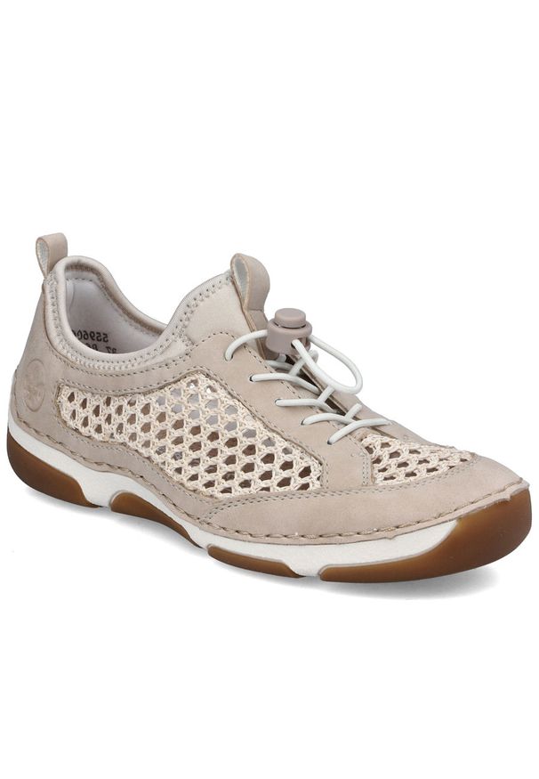 Półbuty damskie ażurowe komfortowe beżowe Rieker 55960-60. Kolor: beżowy. Materiał: tkanina. Wzór: ażurowy