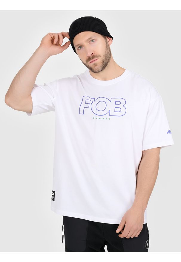 4f - 4F T-shirt loose z nadrukiem męski - biały L. Okazja: na co dzień. Kolor: biały. Materiał: materiał. Wzór: nadruk. Styl: casual, klasyczny