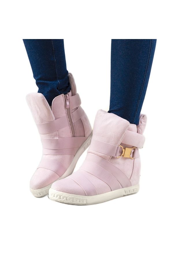 Cross Jeans Różowe sneakersy na koturnie Rangel. Okazja: na co dzień. Kolor: różowy. Obcas: na koturnie. Styl: sportowy, casual, klasyczny