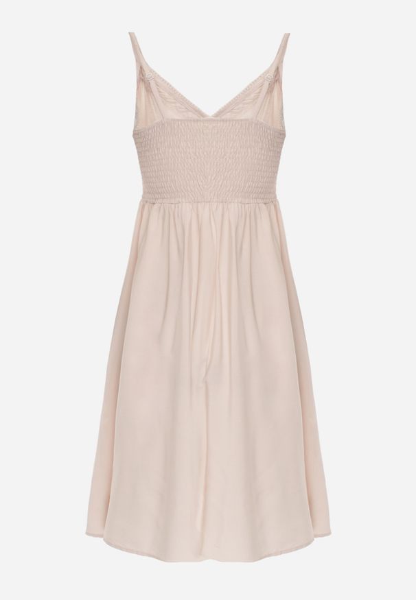 Renee - Beżowa Wiskozowa Sukienka na Regulowanych Ramiączkach z Haftem i Lampasami Nelmina. Okazja: na co dzień. Kolor: beżowy. Materiał: wiskoza. Długość rękawa: na ramiączkach. Wzór: haft. Typ sukienki: proste, sportowe. Styl: elegancki, sportowy, casual