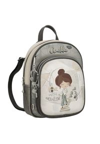 Plecak damski Anekke, z dekoracyjnym nadrukiem i metalowym logo zapinany na zamek z wygodną rączką regulowanymi szelkami oraz ozdobnym brelokiem, sza. Kolor: szary. Materiał: materiał. Wzór: nadruk. Styl: casual, elegancki #8