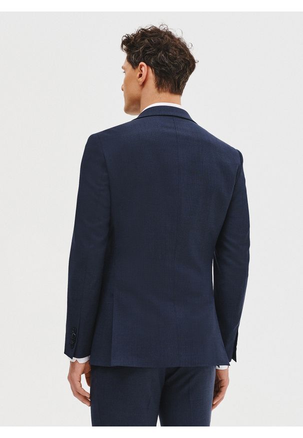 Pako Lorente - PAKO LORENTE – Granatowa marynarka garniturowa. Okazja: na spotkanie biznesowe. Kolor: niebieski. Materiał: poliester, wełna, elastan. Wzór: gładki. Styl: biznesowy