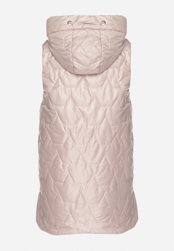 Born2be - Beżowa Długa Kamizelka z Pikowaniem i Ozdobnymi Suwakami Desilla. Okazja: na co dzień. Kolor: beżowy. Materiał: jeans. Długość: długie. Styl: casual