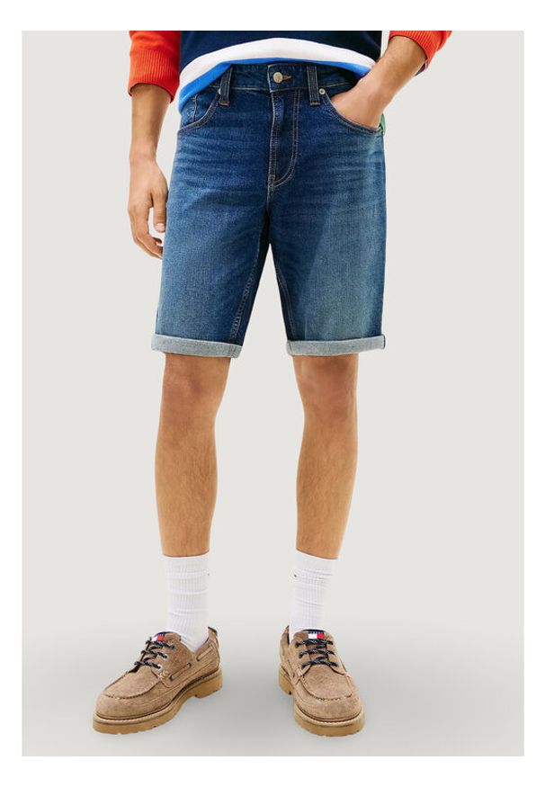 Tommy Jeans Szorty jeansowe Ronnie DM0DM22980 Granatowy Slim Fit. Kolor: niebieski. Materiał: bawełna