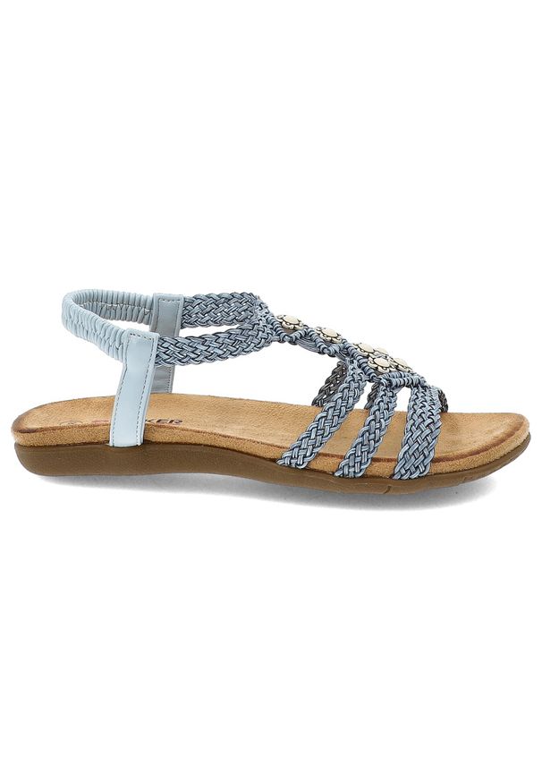 Niebieskie Sandały Artiker Modne Obuwie Damskie. Okazja: na spacer, na co dzień. Zapięcie: pasek. Kolor: niebieski. Wzór: aplikacja, kwiaty. Sezon: lato. Styl: casual, elegancki