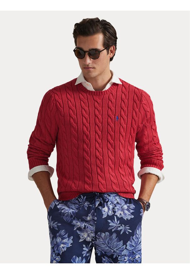 Polo Ralph Lauren Sweter 710775885525 Czerwony Regular Fit. Typ kołnierza: polo. Kolor: czerwony. Materiał: bawełna