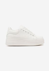 Born2be - Białe Sneakersy na Platformie z Kontrastową Wstawką z Tyłu Lehastia. Kolor: biały. Obcas: na platformie #2