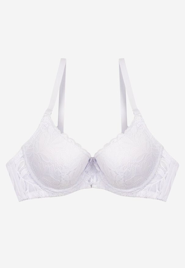 Born2be - Biały Biustonosz o Fasonie Full Cup z Koronką Finedis. Kolor: biały. Materiał: koronka. Wzór: koronka