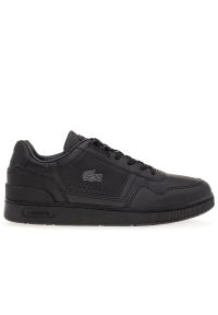 Buty Lacoste T-Clip Sneakers 746SMA0071-02H - czarne. Okazja: na co dzień, na spacer. Zapięcie: sznurówki. Kolor: czarny. Materiał: guma, materiał, skóra, syntetyk. Szerokość cholewki: normalna. Wzór: aplikacja. Sezon: jesień. Sport: turystyka piesza