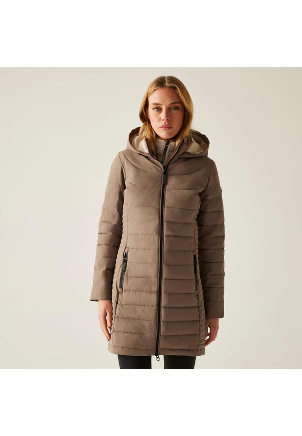 Regatta - Płaszcz damski zimowy ocieplany Andria. Kolor: brązowy. Materiał: puch, syntetyk. Sezon: zima. Sport: turystyka piesza