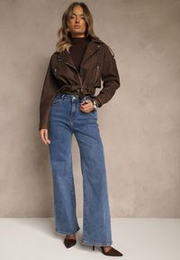 Renee - Niebieskie Jeansy Regular Waist o Szerokim Kroju Setare. Okazja: na co dzień. Kolor: niebieski. Styl: casual, elegancki