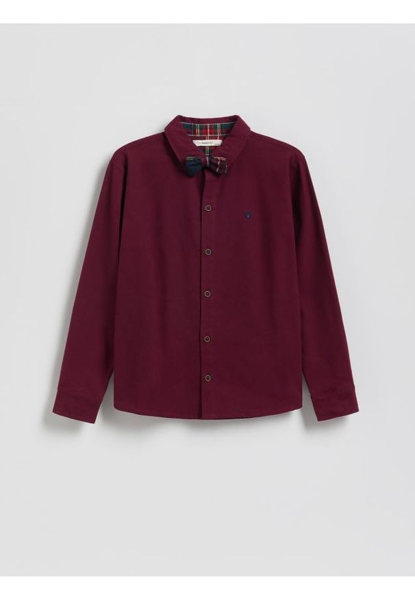 Reserved - Bawełniana koszula z muszką - bordowy. Kolor: czerwony. Materiał: bawełna