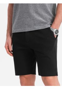 Ombre Clothing - Szorty męskie SLIM FIT ze strukturalnej dzianiny - czarne V2 - Rozmiar: XXL. Okazja: na co dzień. Kolor: czarny. Materiał: dzianina. Wzór: kwiaty. Styl: casual #3