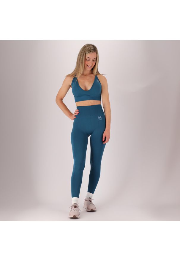 XTREME - Damski zestaw sportowy - Legginsy/Crop Top - Niebieski. Kolor: niebieski. Materiał: poliamid