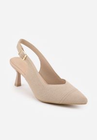Renee - Ciemnobeżowe Czółenka Slingback VICES z Tkaniny na Niskim Obcasie z Wkładką Soft-Pillow Orinysha. Okazja: na co dzień, do pracy, na spotkanie biznesowe. Nosek buta: szpiczasty. Zapięcie: pasek. Kolor: beżowy. Szerokość cholewki: normalna. Materiał: tkanina. Obcas: na obcasie. Styl: casual, biznesowy, elegancki. Wysokość obcasa: niski #4
